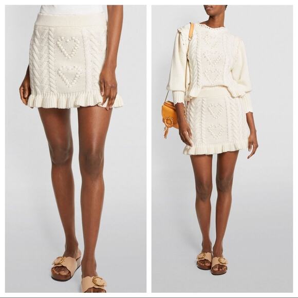 LOVESHACKFANCY Cable-Knit Brendana Mini Skirt Size M in Antique White NWT - Picture 2 of 15